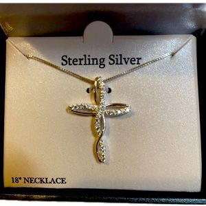 Sterling silver cross necklace with cubic zirconia